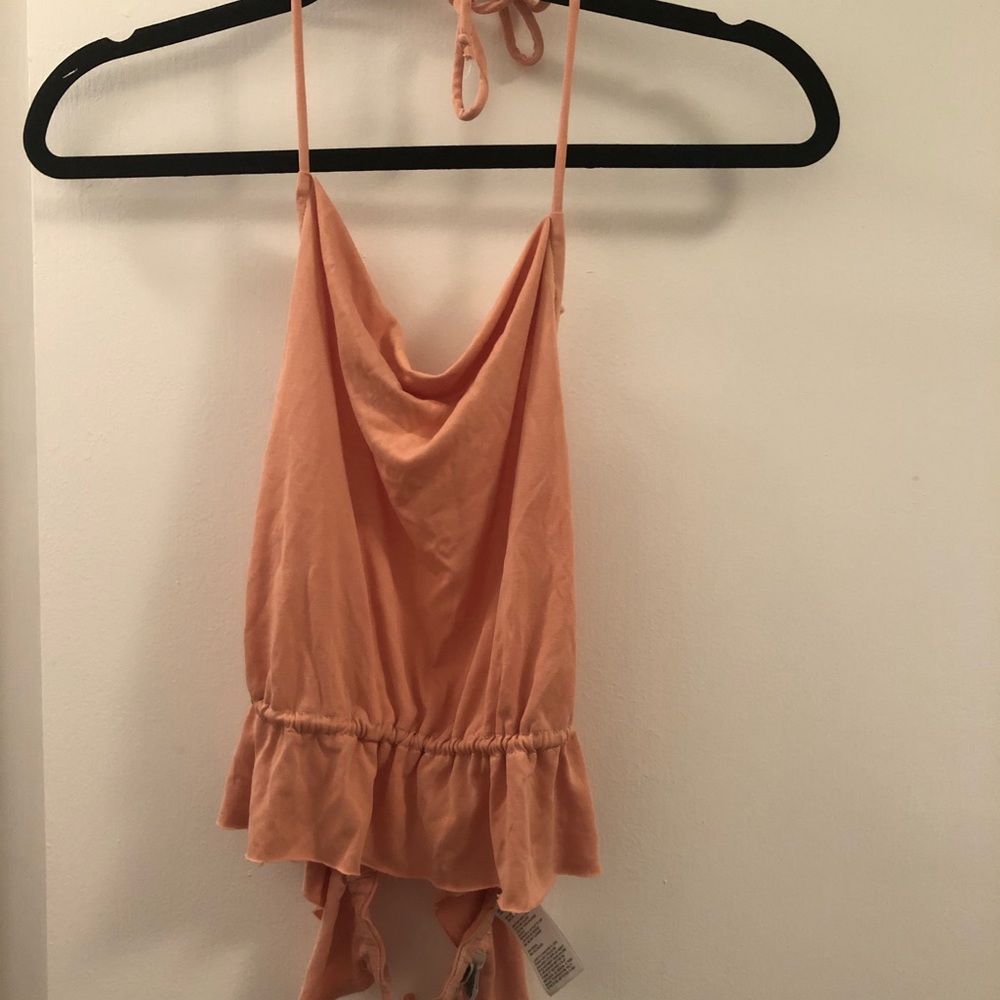 Coral cowl neck halter top
